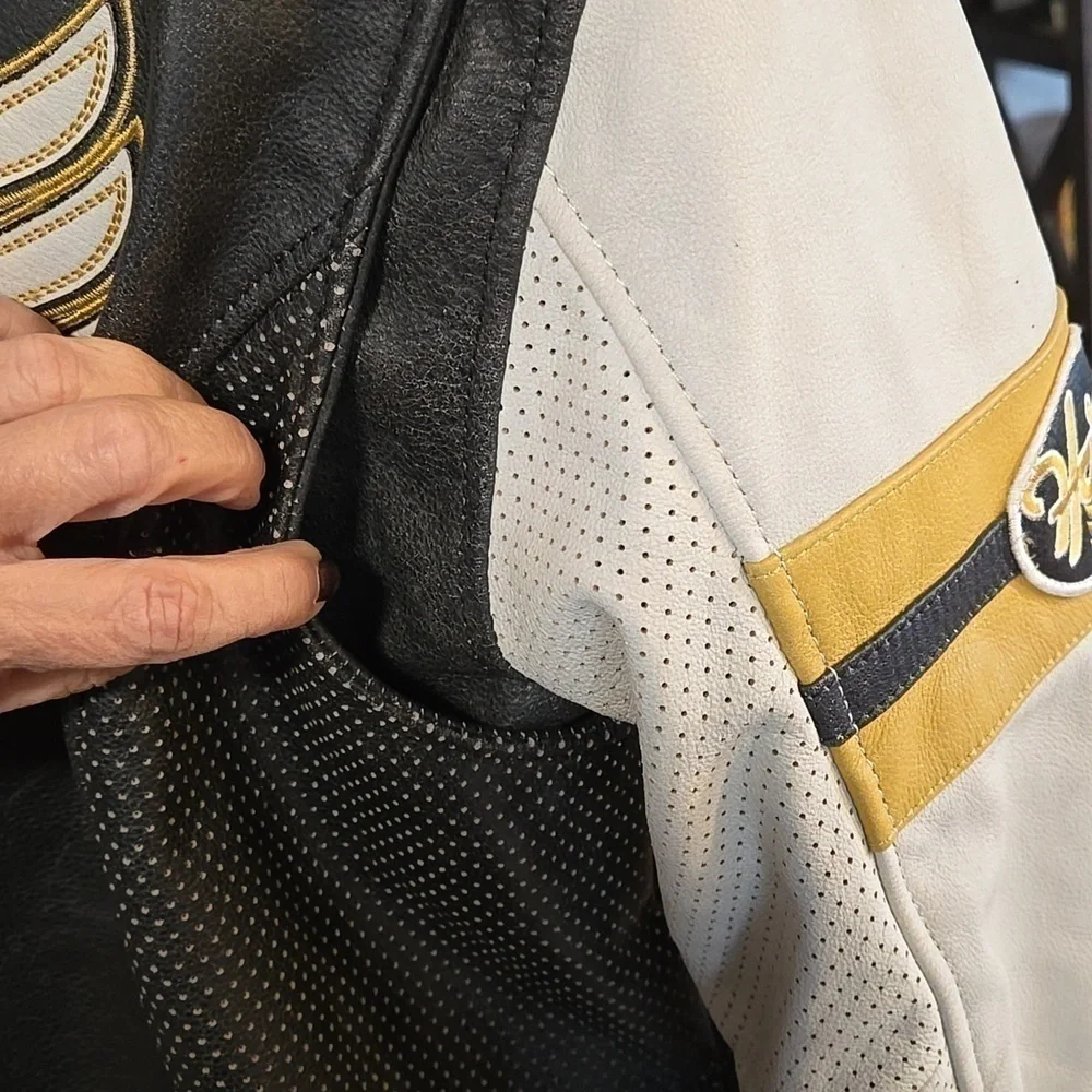 Harley-Davidson Leather Jacket Size 1W Unique Distressed Black Yellow Ivory - Picture 5 of 15
